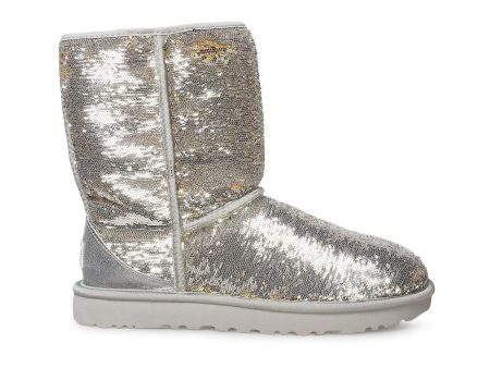 UGG Classic Short Cosmos Sequin Silver Gold Boots - Women s Hot on Sale