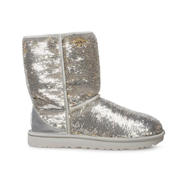 UGG Classic Short Cosmos Sequin Silver Gold Boots - Women s Hot on Sale