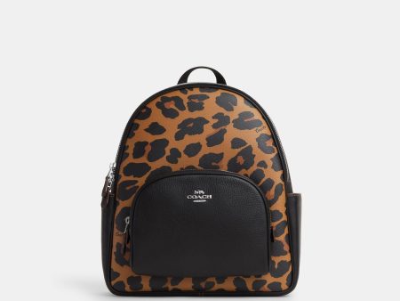 Coach Outlet Court Backpack With Signature Canvas And Leopard Print Online Hot Sale