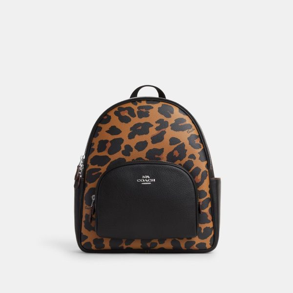 Coach Outlet Court Backpack With Signature Canvas And Leopard Print Online Hot Sale