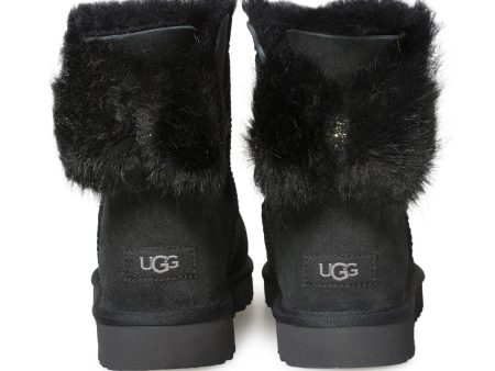 UGG Mini Puff Crystal Bow Black Boots - Women s For Discount